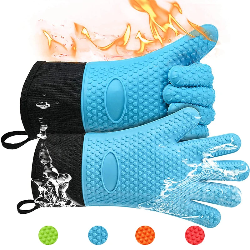 Guantes para horno de doble capa, guantes para hornear resistentes al calor con guantes de cocina de silicona y algodón, manoplas flexibles para horno para microondas 