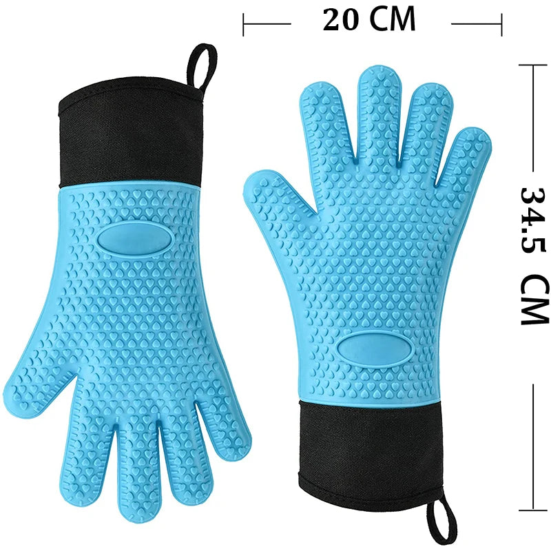 Guantes para horno de doble capa, guantes para hornear resistentes al calor con guantes de cocina de silicona y algodón, manoplas flexibles para horno para microondas 