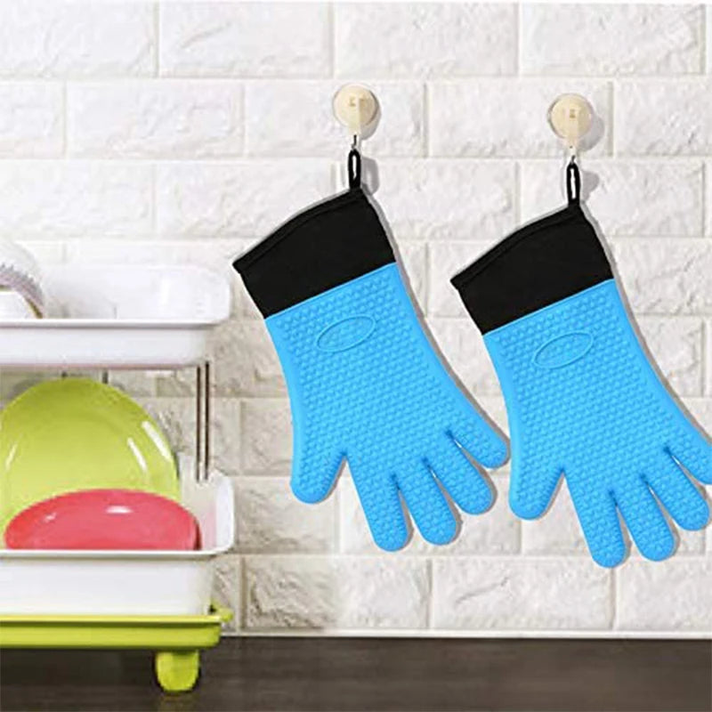 Guantes para horno de doble capa, guantes para hornear resistentes al calor con guantes de cocina de silicona y algodón, manoplas flexibles para horno para microondas 