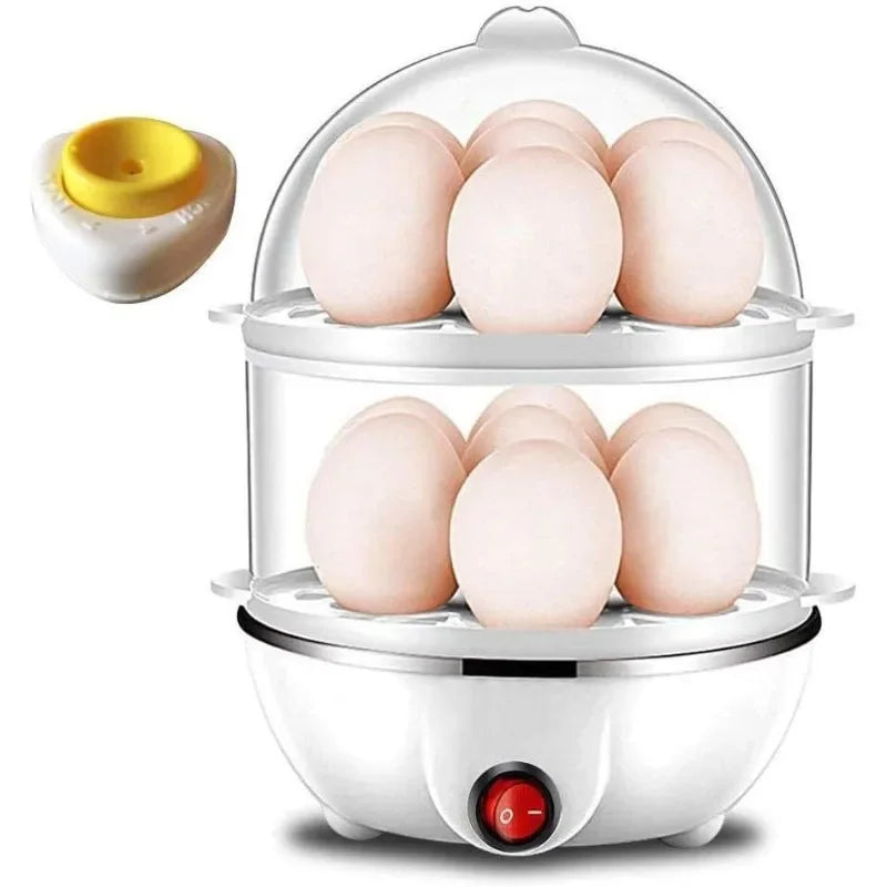 Hervidor de huevos, cazador furtivo de huevos doble, vaporizador de huevos con apagado automático multifunción, máquina de desayuno nutricional para el hogar, utensilios de cocina 