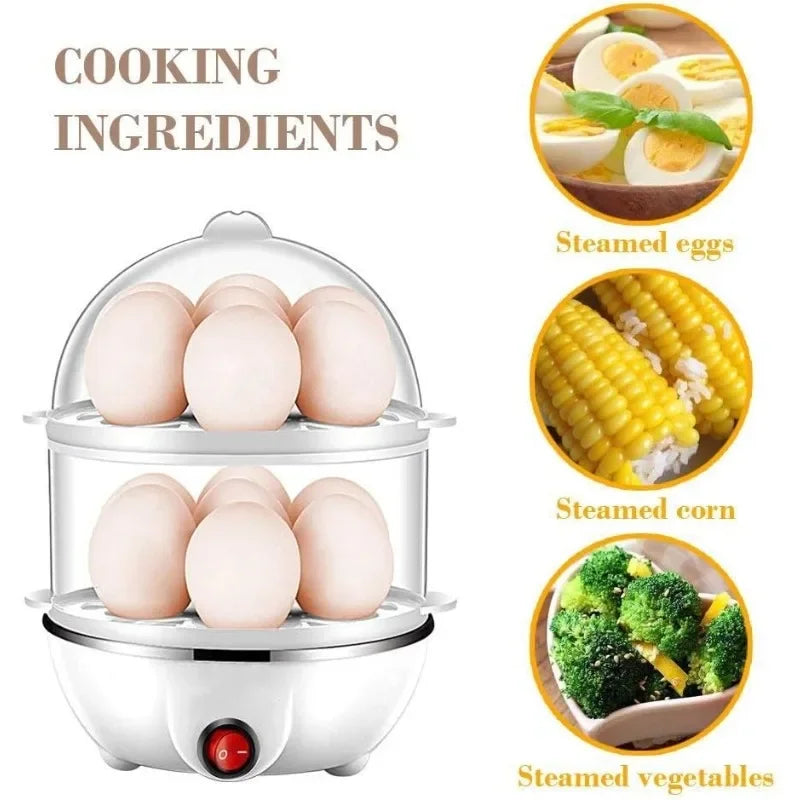 Hervidor de huevos, cazador furtivo de huevos doble, vaporizador de huevos con apagado automático multifunción, máquina de desayuno nutricional para el hogar, utensilios de cocina 