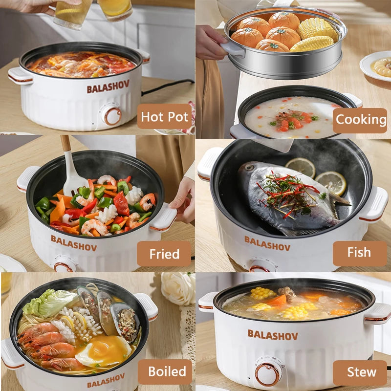 Electric Cooker Dormitory Multi Cooker Household for Hot Pot Cooking and Frying and Double Layer Soup Heater Pot Fry EU /US Plug