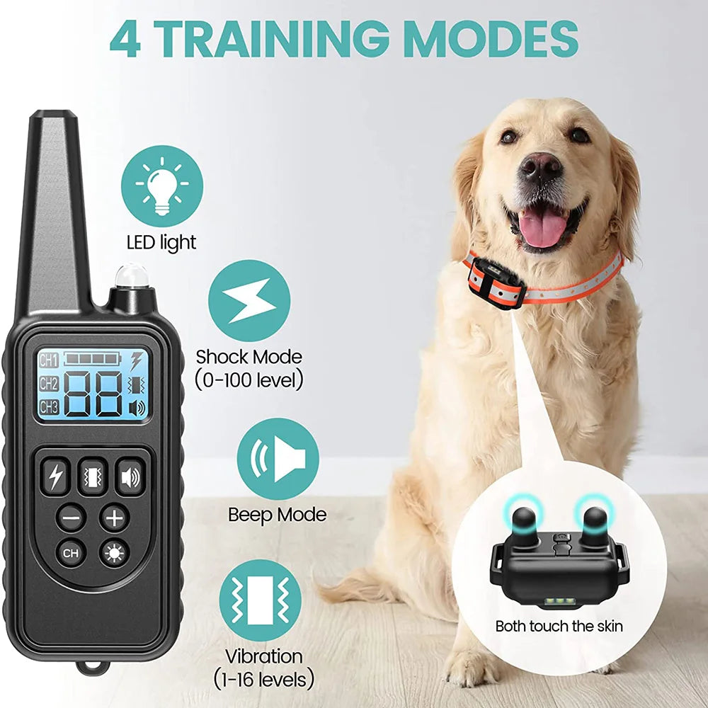 Collar de entrenamiento eléctrico para perros, Collar de vibración antiladridos recargable y desmontable para todos los perros y mascotas con Clicker 