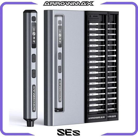 Juego de destornilladores eléctricos con 34 puntas magnéticas (SES), 4 engranajes de torsión, pantalla OLED, destornillador inalámbrico portátil recargable