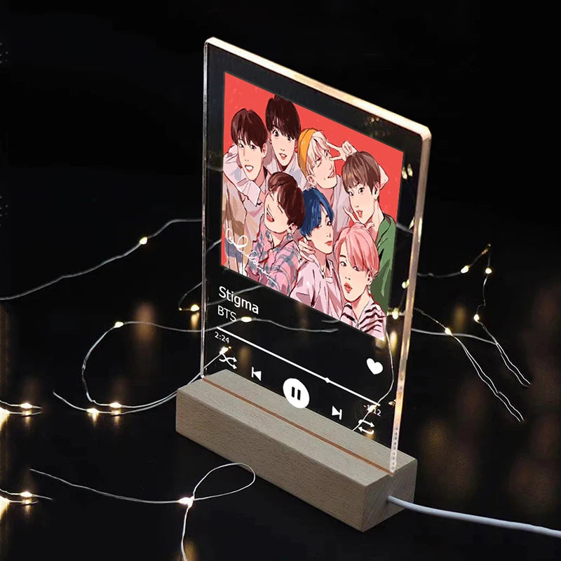 Esspoc Custom Personal Photo Acrylic Board Personalized Spotify Music Codes Plaque LED Warm Light Jewelry Set Wedding Party Gift