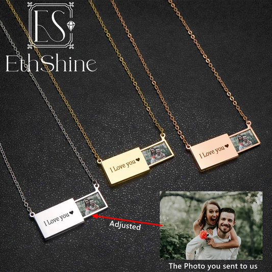 EthShine Custom Photo Message Envelope Necklace Stainless Steel Envelope pendant Necklace Jewelry Gift for Women Mother's Day