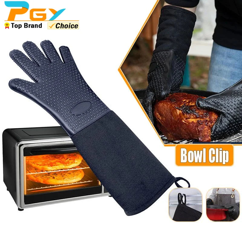 Guantes de horno de silicona profesionales Extra largos con forro acolchado guantes resistentes al calor duraderos guantes para horno y parrilla herramientas para hornear 