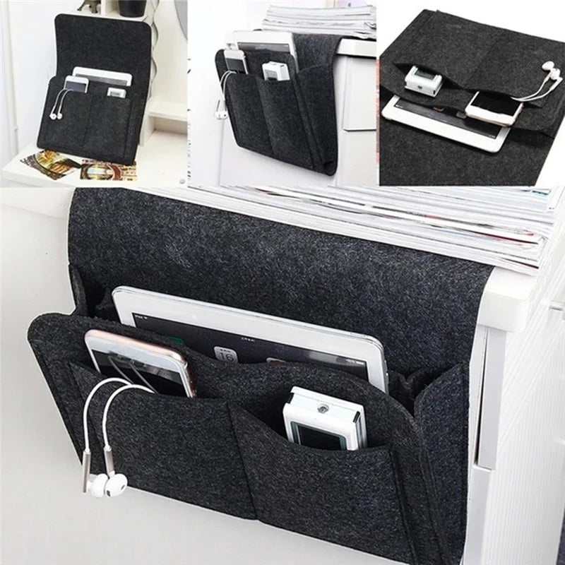 Bolsa de almacenamiento para cabecera de cama de fieltro, organizador para cama, escritorio, sofá, TV, Control remoto, Caddy colgante, organizador de almacenamiento para sofá, soporte para cama con bolsillos 