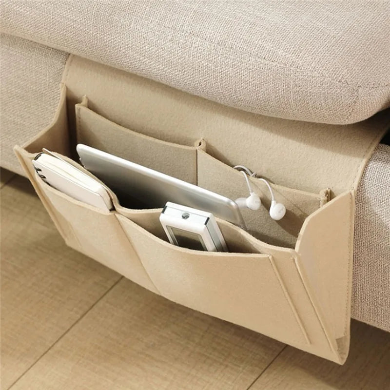 Bolsa de almacenamiento para cabecera de cama de fieltro, organizador para cama, escritorio, sofá, TV, Control remoto, Caddy colgante, organizador de almacenamiento para sofá, soporte para cama con bolsillos 