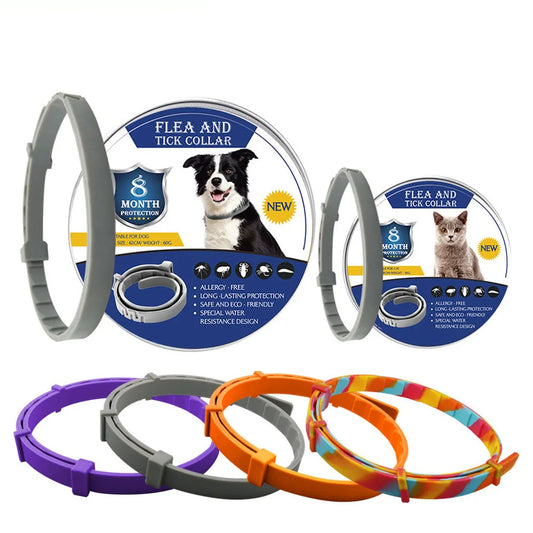 Collar contra pulgas y garrapatas, Collar ajustable de silicona para perros y gatos, protección de 8 meses, repelente de insectos antimosquitos, suministros para mascotas 