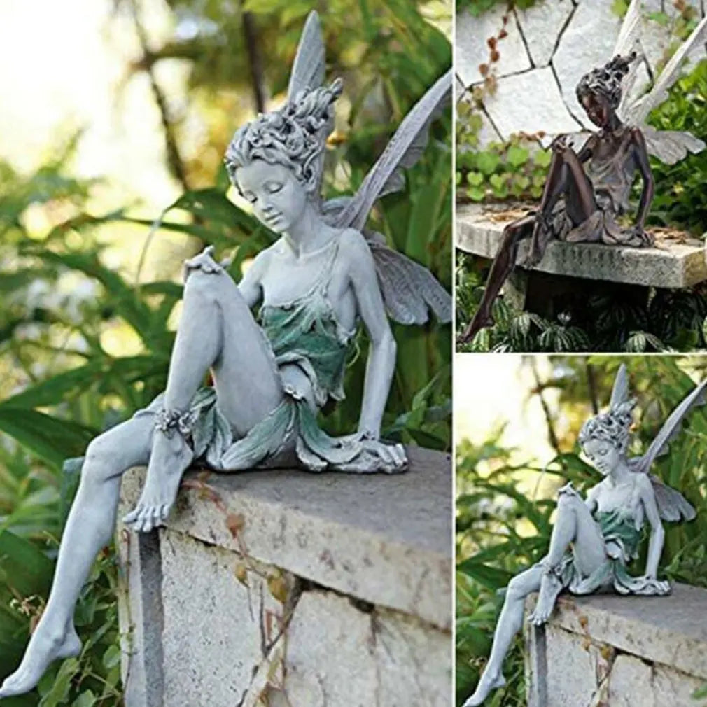 Flower Fairy Statue Ornament Figurines With Wings Outdoor Garden Resin Craft Landscaping Yard Decoration Fast Delivery