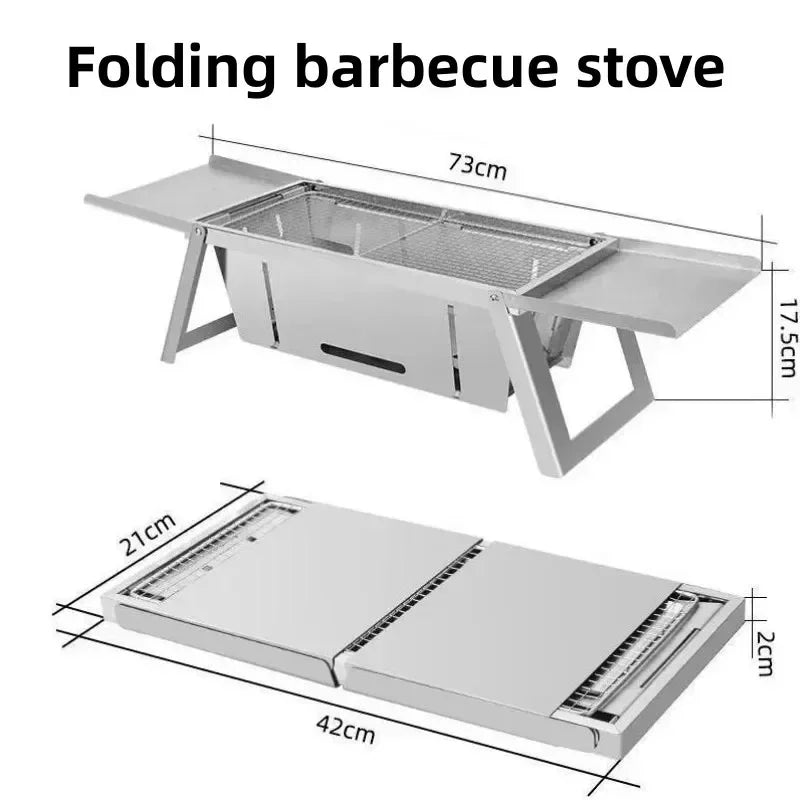 Estufa de barbacoa plegable de acero inoxidable, estufa de barbacoa de carbón sin humo para el hogar, exteriores, Camping, estufa portátil utilizable 