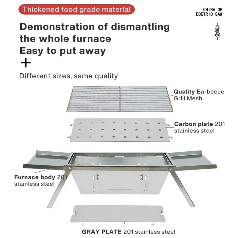 Estufa de barbacoa plegable de acero inoxidable, estufa de barbacoa de carbón sin humo para el hogar, exteriores, Camping, estufa portátil utilizable 