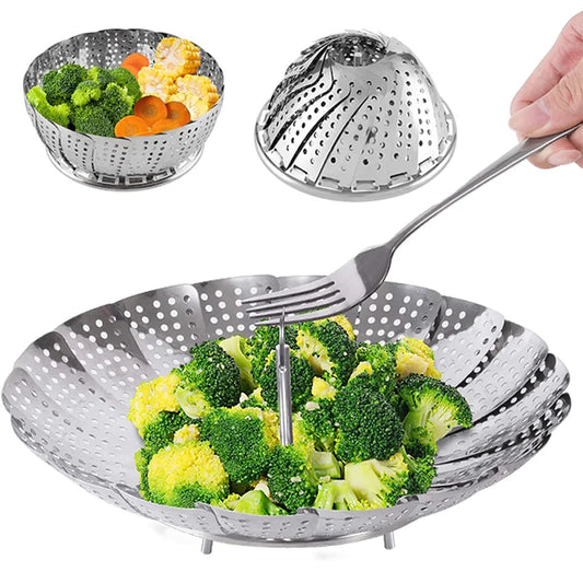 Plato plegable de vapor de acero inoxidable, cesta vaporera para alimentos, cocina de frutas y verduras, bandeja multifunción para cocinar al vapor de carne, herramientas de cocina 