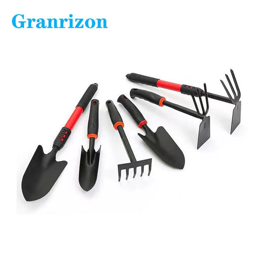 Four-Piece Set of 5 Tooth Rake, Black Rubber Handle, Flower Shovel, Dual-Purpose Hoe, GardeningTool