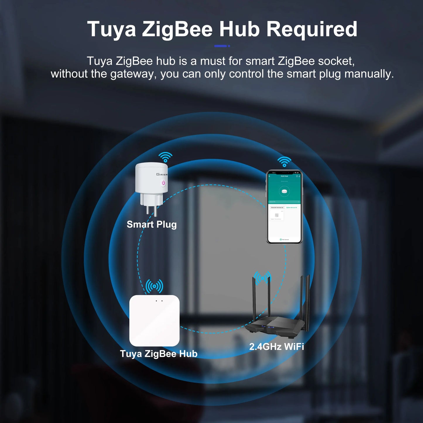 GIRIER Tuya ZigBee enchufe inteligente 20A toma de corriente para hogar inteligente UE 4200W con función de Monitor de potencia compatible con Alexa Alice Hey Google