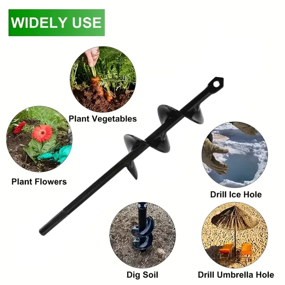 Garden Auger Spiral Drill Bit With 3/8" Hex Drive Drill Planting Hole Digger Tool Loose Soil Drill Bit Accessories