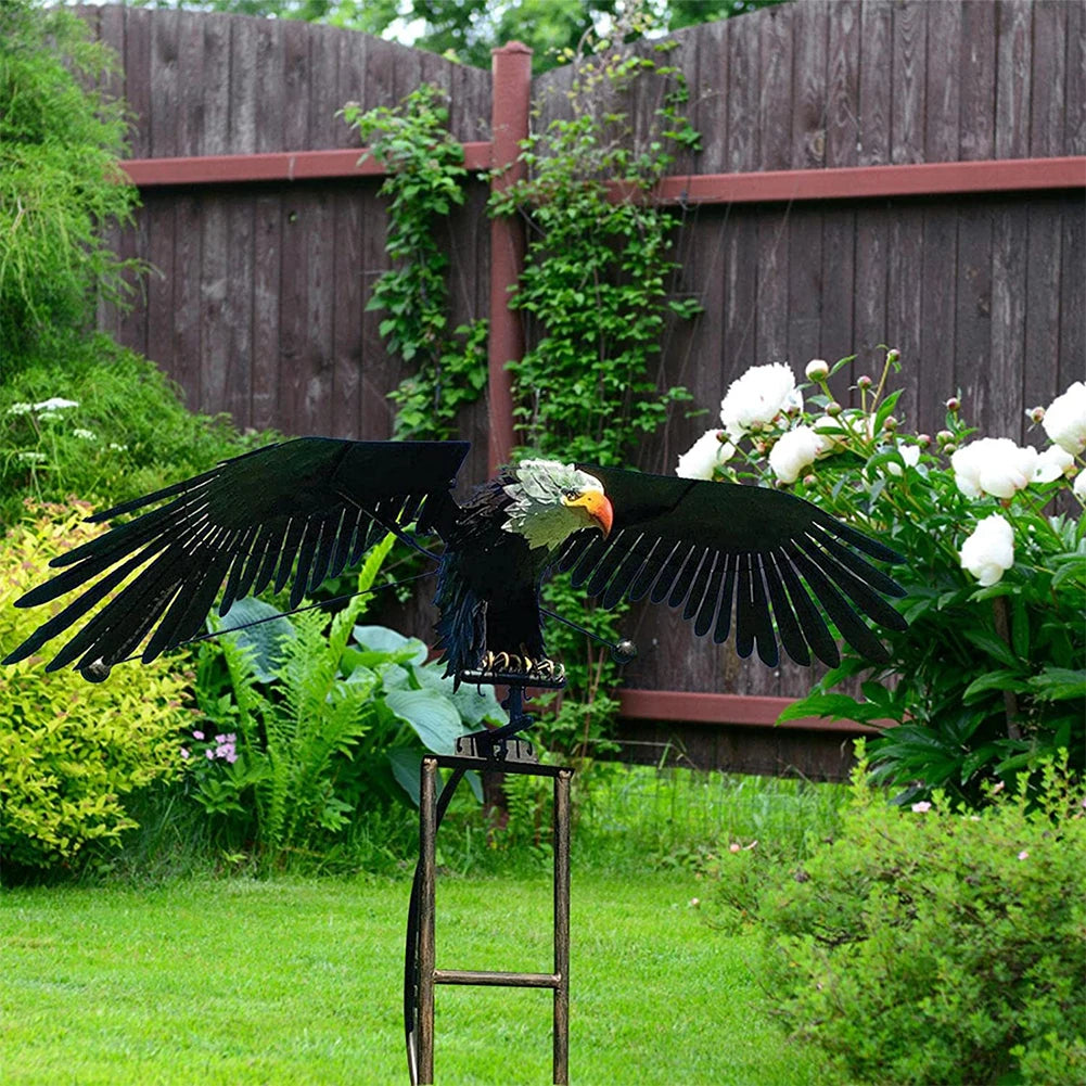 Garden Eagle Birds Sculptures Iron Metal Eagle Wind Spinners Lawn Garden Decoration Outdoor Lawn Courtyard Ornaments Crafts