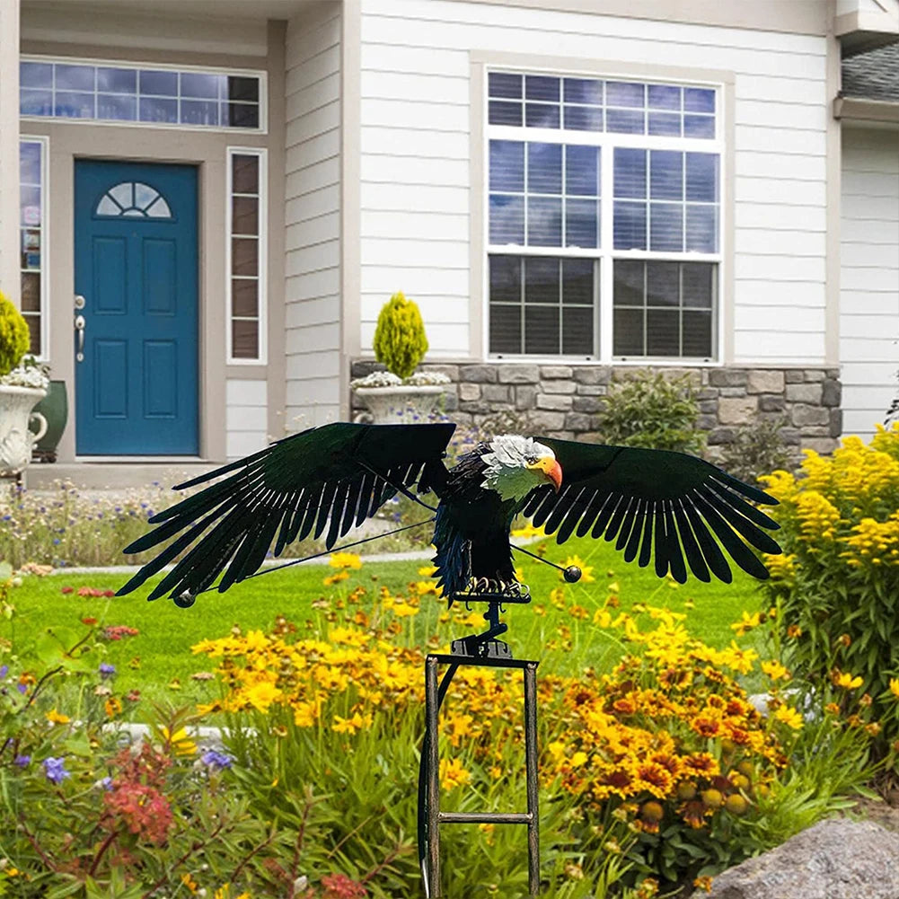 Garden Eagle Birds Sculptures Iron Metal Eagle Wind Spinners Lawn Garden Decoration Outdoor Lawn Courtyard Ornaments Crafts