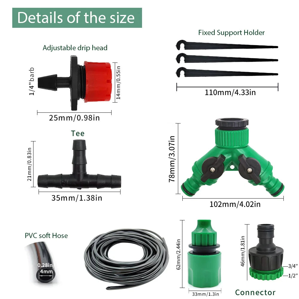 Greenhouse 15M-30M DIY Drip Irrigation System Automatic Watering Garden Hose Micro Drip Watering Kits with Adjustable Drippers