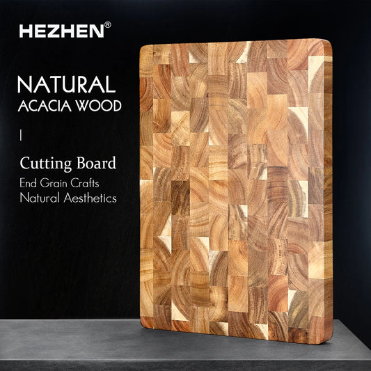 Tabla de cortar HEZHEN de doble cara con madera de Acacia de primera calidad, tabla de cortar para empalme, drenaje de agua y herramientas de cocina a prueba de humedad 