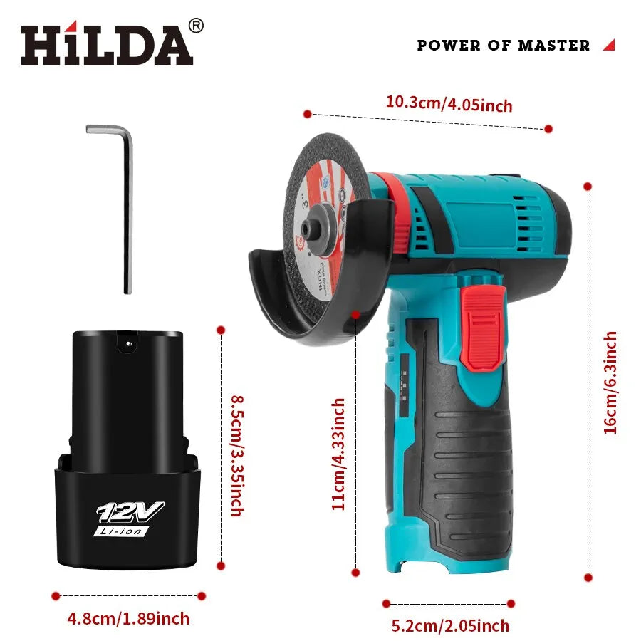 HILDA-Mini amoladora angular de 12v, herramienta de pulido recargable, pulidora para cortar diamantes, herramientas eléctricas inalámbricas 