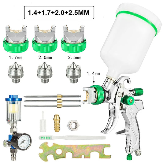 HVLP-pistola pulverizadora profesional, boquilla de acero de 1,4/1,7/2,0/2,5mm, pistola de aspersión por gravedad, pistola pulverizadora de pintura portátil para coche, Kit de pintura en aerosol DIY 