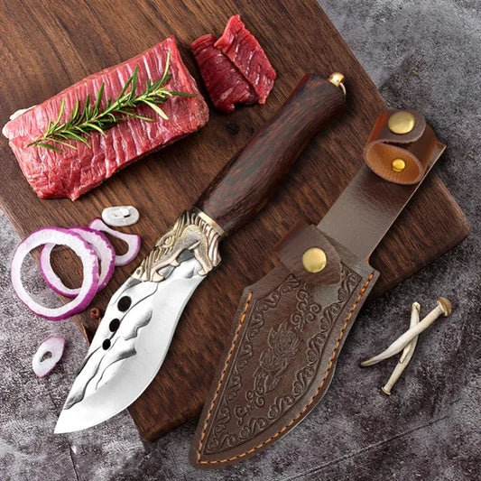 Cuchillo de deshuesado de carnicero forjado a mano, cuchillo de utilidad con mango de madera, cuchillo de Chef para rebanar pescado, fruta, carne, cuchillo de carnicero, cuchillos de cocina para barbacoa y carne 