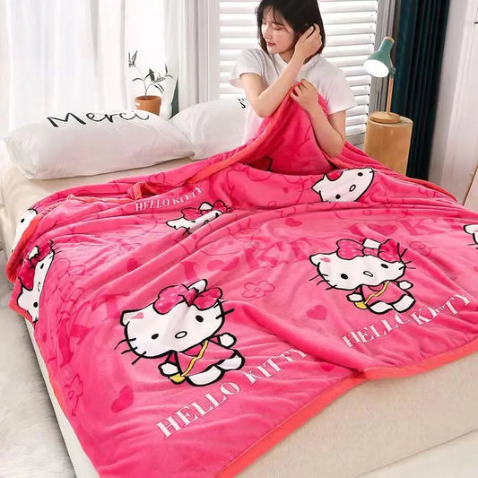 Manta de dibujos animados de Hello Kitty Kawaii Kt Cat, textil para el hogar, franela, manta suave y cálida, ropa de cama, funda de sofá para regalo para niñas 