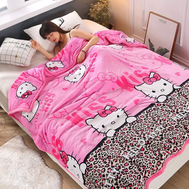 Manta de dibujos animados de Hello Kitty Kawaii Kt Cat, textil para el hogar, franela, manta suave y cálida, ropa de cama, funda de sofá para regalo para niñas 