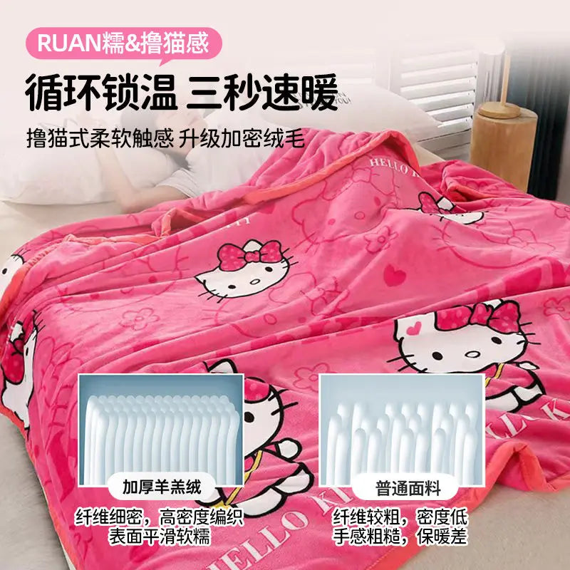 Manta de dibujos animados de Hello Kitty Kawaii Kt Cat, textil para el hogar, franela, manta suave y cálida, ropa de cama, funda de sofá para regalo para niñas 