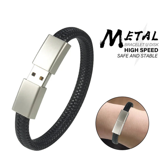 Pulsera de recuerdos de alta velocidad, unidad Flash USB de 128GB, pulsera negra, memoria USB a prueba de agua, regalos creativos en disco U 