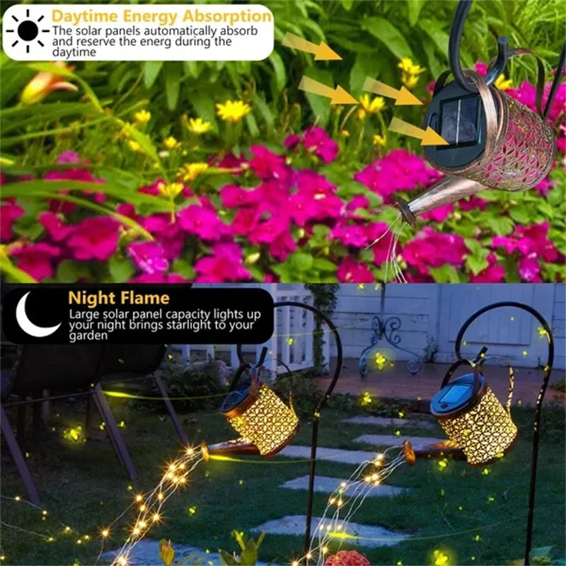 Lámpara de ducha de estrella de hierro forjado hueco, regadera Solar, luz de hadas, decoración de jardín, ducha y luz, decoraciones para patio de césped