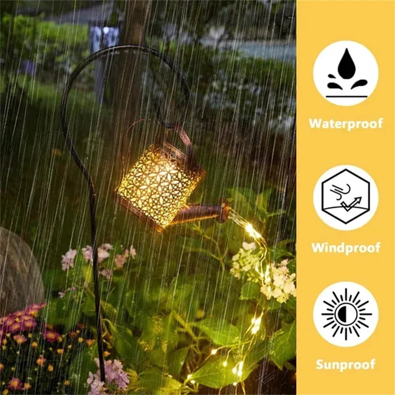 Lámpara de ducha de estrella de hierro forjado hueco, regadera Solar, luz de hadas, decoración de jardín, ducha y luz, decoraciones para patio de césped