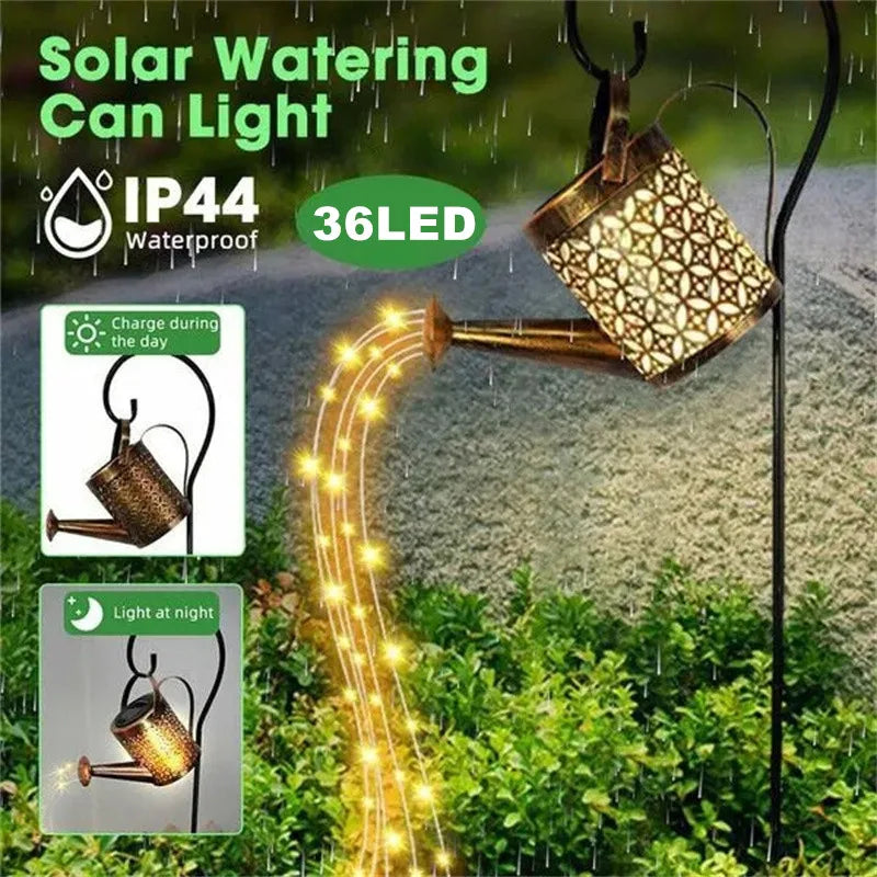 Lámpara de ducha de estrella de hierro forjado hueco, regadera Solar, luz de hadas, decoración de jardín, ducha y luz, decoraciones para patio de césped