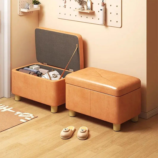 Taburete para zapatos de puerta de casa,Caja de almacenamiento de gran capacidad,Caja de almacenamiento de taburete largo de madera,Taburete para sala de estar,Reposapiés de baño,Muebles 