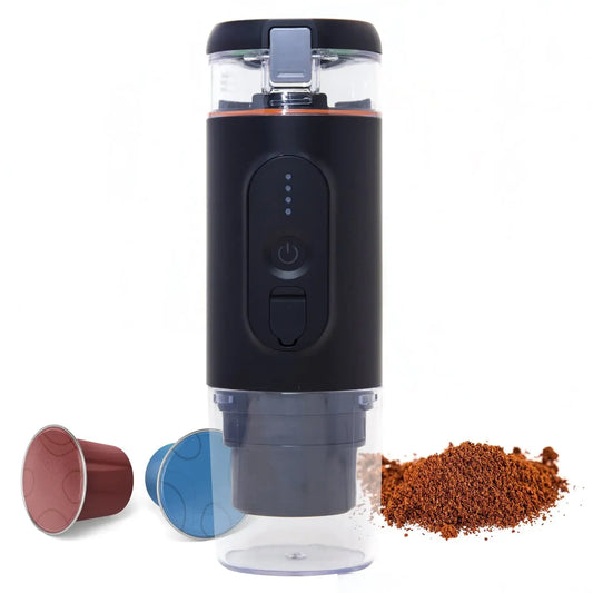 Houselin Cafetera espresso eléctrica portátil de 20 bares, se calienta automáticamente en 3-4 minutos, compatible con cápsulas NS y café molido 