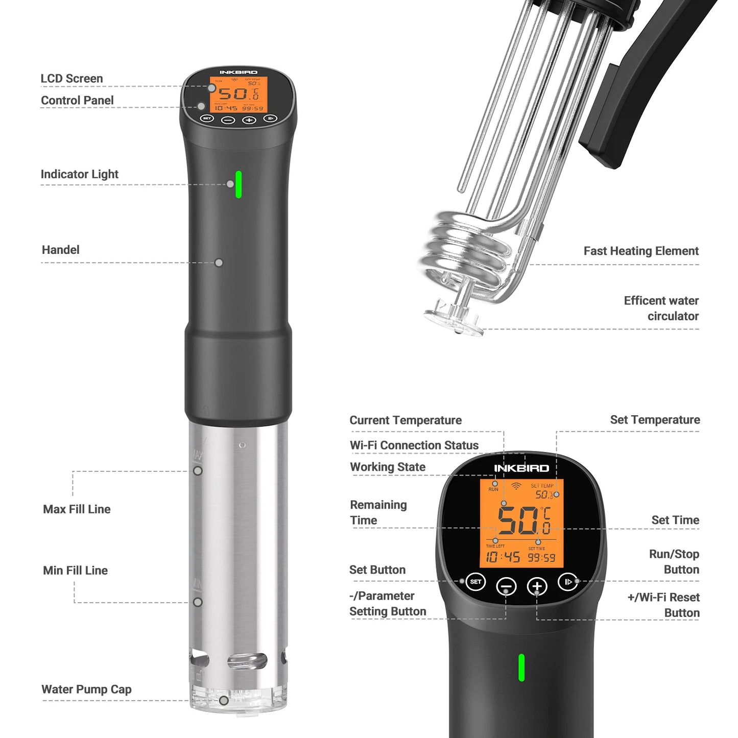 Olla de cocción lenta INKBIRD ISV-200W Wi-Fi culinaria Sous Vide de precisión con circulador de inmersión de 1000W y componentes de acero inoxidable 