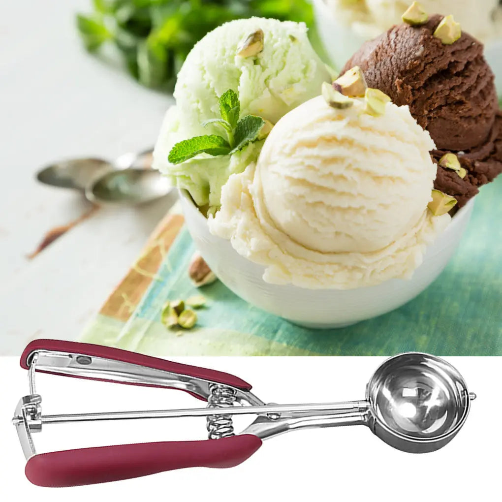 Cuchara para helado de acero inoxidable, cuchara para masa de galletas, fruta, patata, sandía, bola de excavación, cuchara con mango de resorte, accesorios de cocina