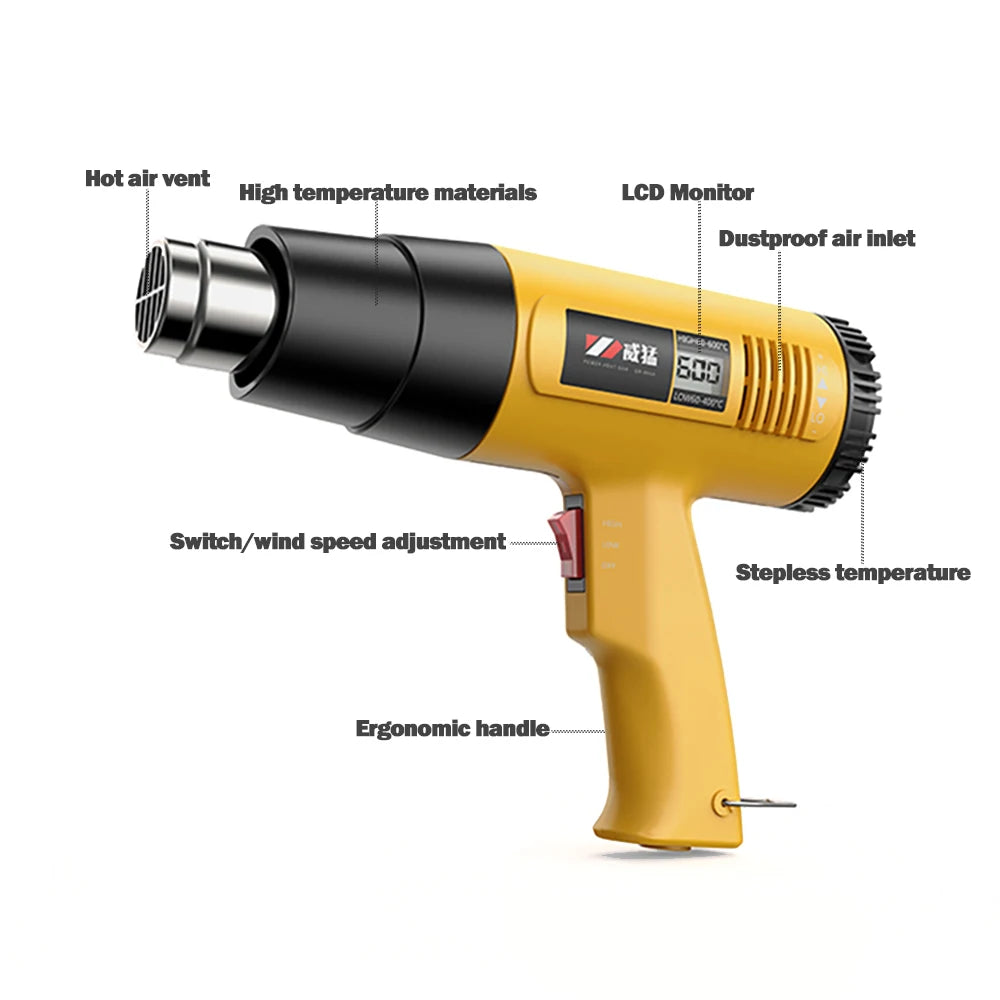 Pistola de aire caliente eléctrica Industrial, termorregulador, pistolas de calor, envoltura retráctil, herramienta eléctrica térmica, secador de pelo de construcción, 110V/220V 