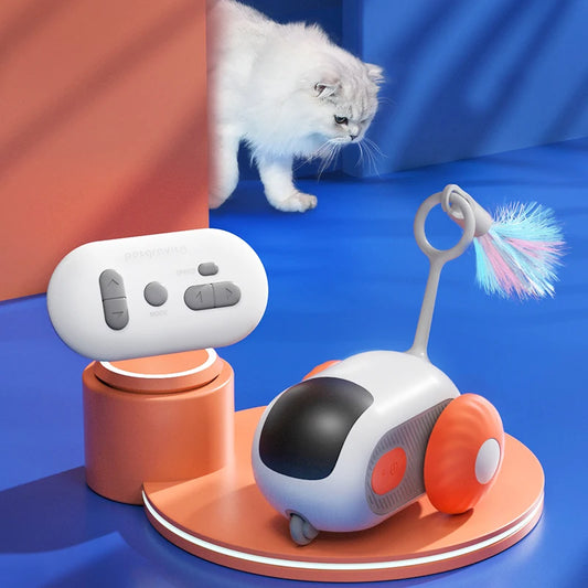 Coche deportivo inteligente con Control remoto, juguetes eléctricos para gatos, entretenimiento, divertidos ratones para mascotas, plumas interactivas, palos para gatos, juguete para gatitos 