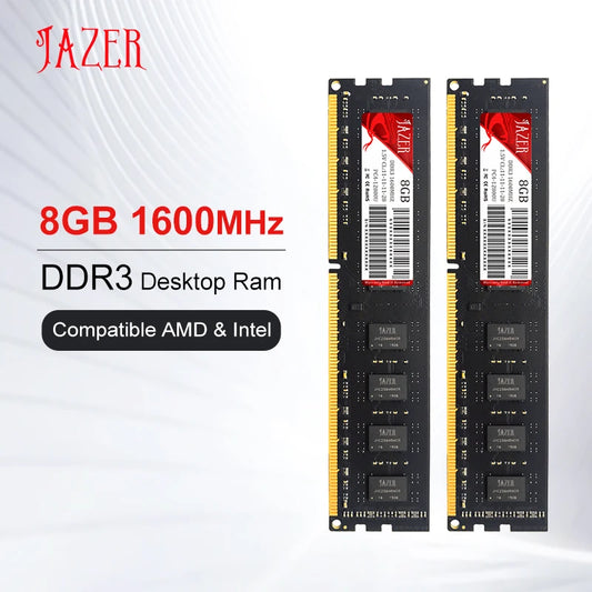 JAZER Memoria Rams DDR3 1600MHz 全新 Dimm 1.5V 台式机内存兼容 AMD 和英特尔