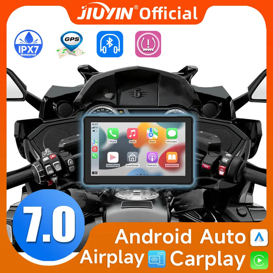 JIUYIN IPX7 impermeable 7 pulgadas motocicleta navegación portátil pantalla GPS inalámbrico Apple Carplay Android Auto Display Dual BT 