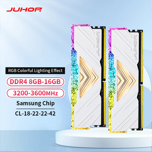 JUHOR Memoria Ram RGB DDR4 8GBX2 16GBX2 3200MHz 3600MHz 套件双通道惊艳台式机 Memoria Ram 