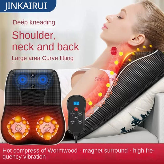 Jinkairui-masajeador eléctrico Shiatsu para cabeza, cuello y tracción Cervical, almohada para espalda de coche con dispositivo de masaje vibratorio con calefacción 