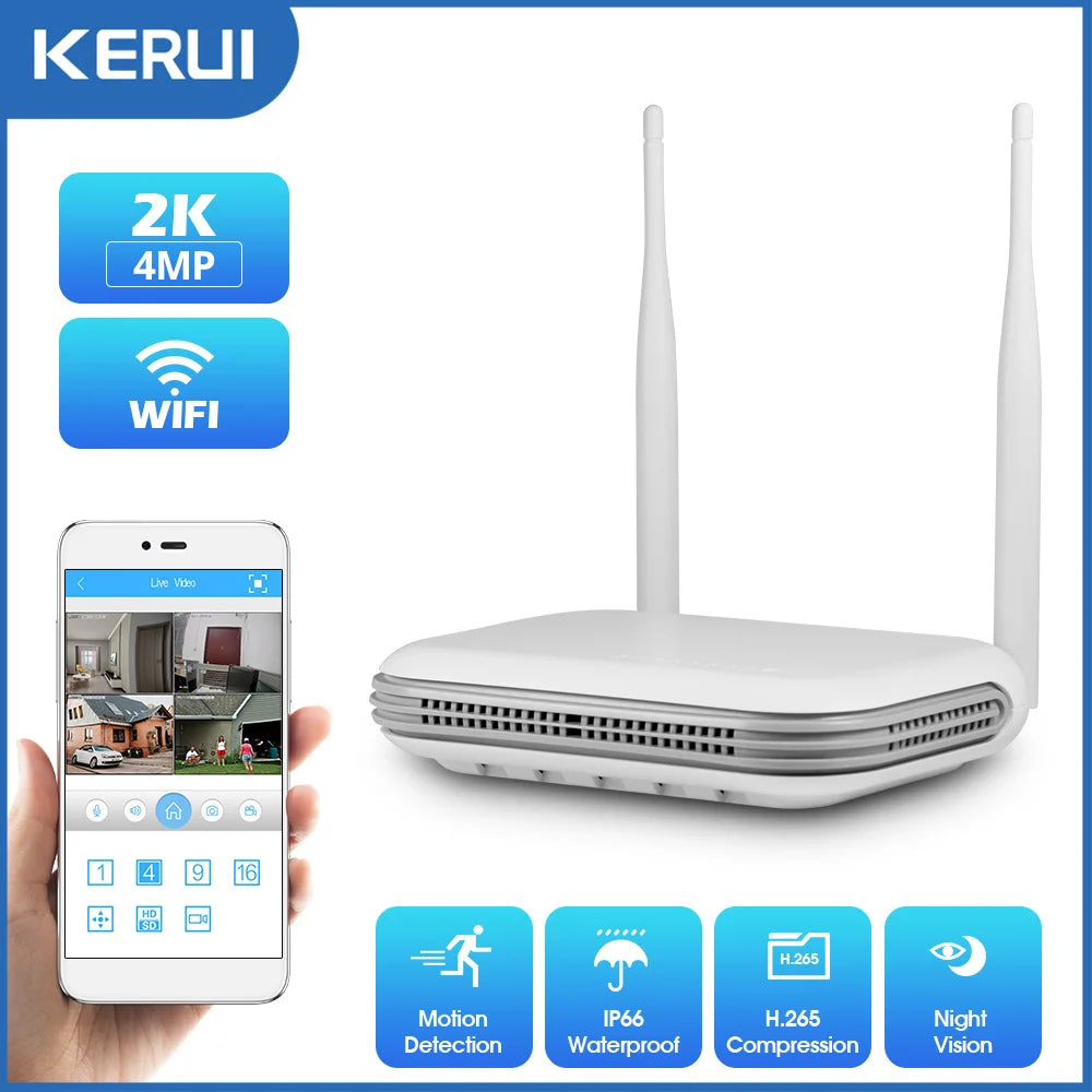 KERUI 2K 4MP 户外全高清安防 WIFI IP 摄像机 Icsee 2.5 英寸硬盘匹配无线 MINI 8CH NVR 系统主机