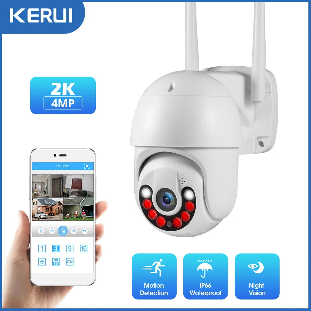 KERUI 2K 4MP 户外全高清安防 WIFI IP 摄像机 Icsee 2.5 英寸硬盘匹配无线 MINI 8CH NVR 系统主机