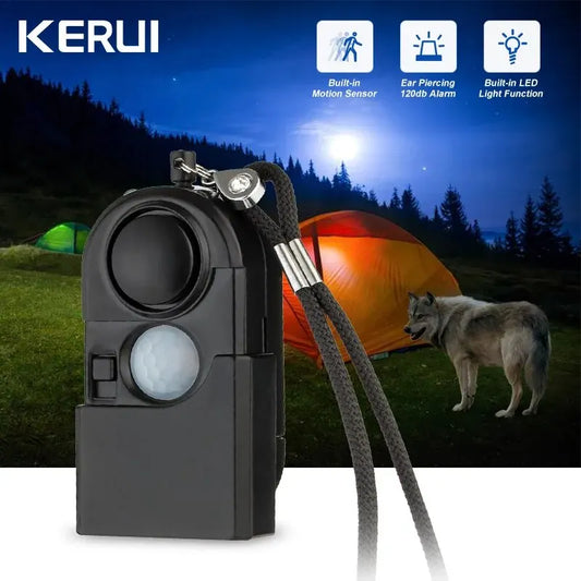 KERUI-minialarma portátil con Detector de movimiento, sirena de 120DB, luz LED SOS, alarma de seguridad para viaje, hogar, alarmas personales seguras para niños 