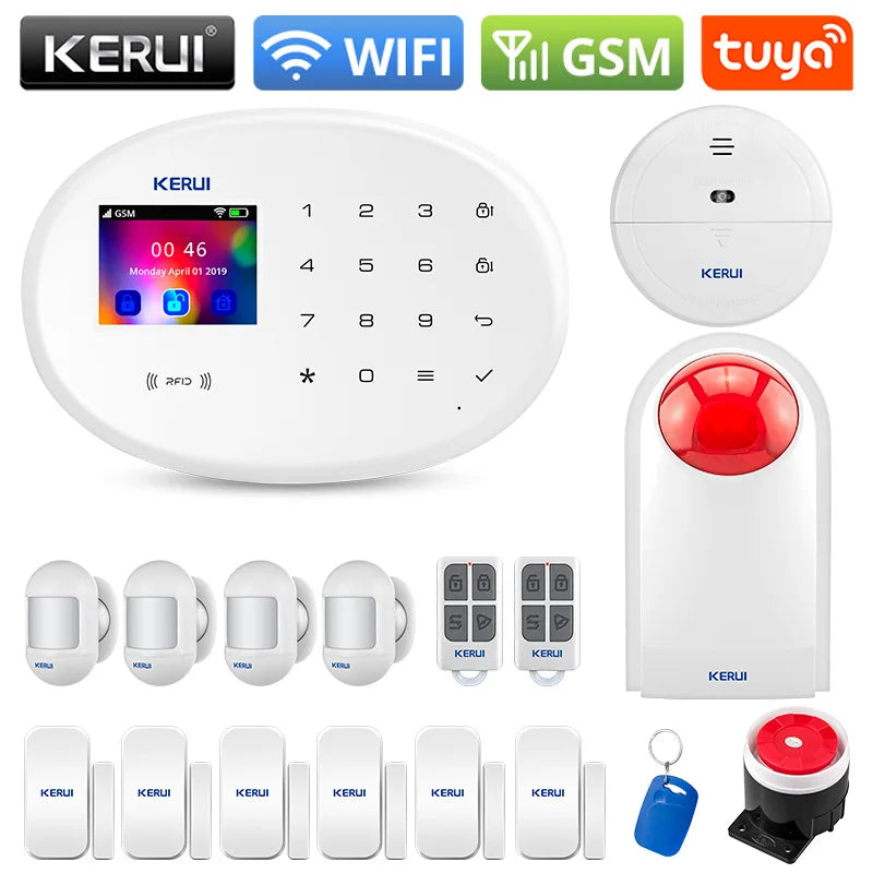 KERUI W202 Alarm System Smart Tuya Home Security WIFI 2G GSM Home Wireless APP Remote Control 2.4 Inch Screen Burglar Alarm