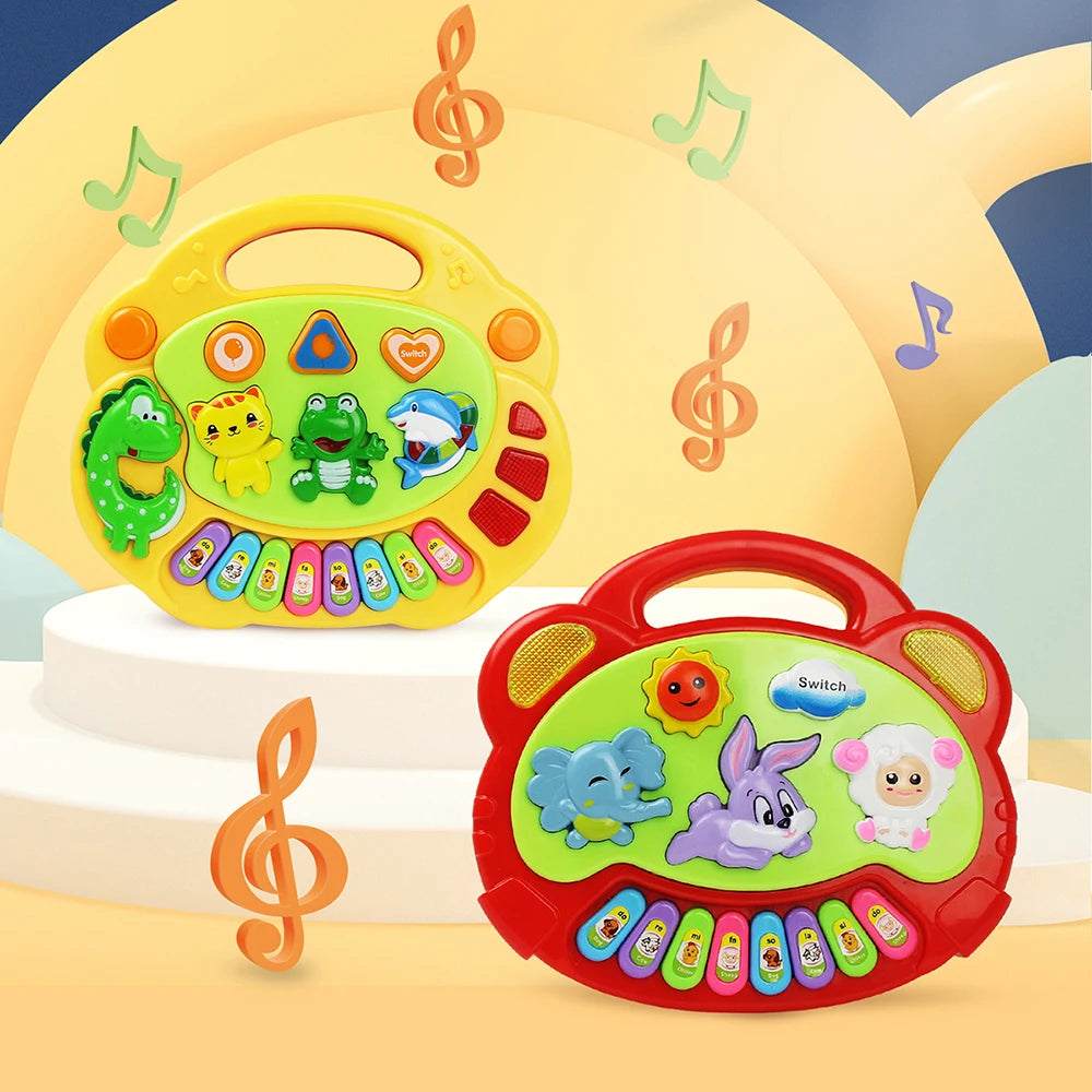 Juego de teclado de Piano de dibujos animados para niños con sonidos de animales luz intermitente música instrumento para bebé juguetes musicales juguetes educativos regalos para niños 